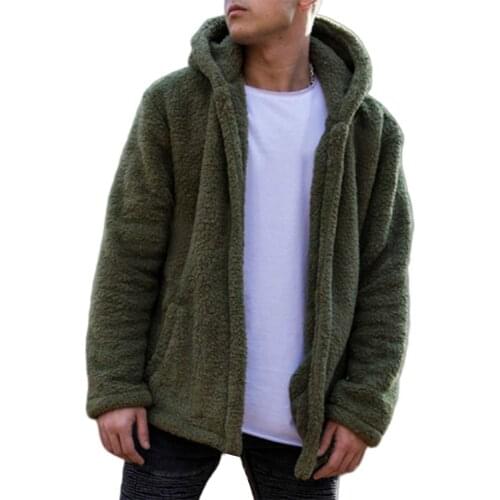 Men Winter Warm Teddy Bear Pocket Fluffy Coat Fleece Fur Hooded Jackets Hip Hop Stylish Cool Plus