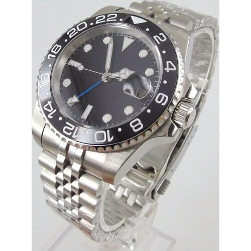 40MM Sterile Dial Sapphire Glass Rotating Bezel Seeing Case Back Jubilee Blue GMT Automatic Mens Wristwatch