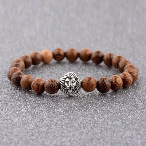 Bracelet Homme Wood Bead Bracelet Men Classic Lion Charm Bracelet Yoga Jewelry Pulsera Hombre