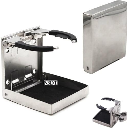 304 Stainless Steel Wall Mounted Tube Clamp Thin Folding Beverage Drink Cup Holder Tray Adjustable Clip Yacht Trailer RV Caravan