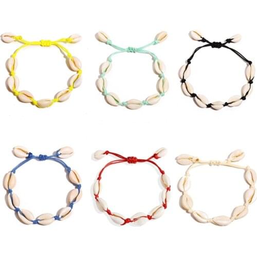 New Colored Beach Shell Bracelet Adjustable Rope Chain Handmade Bohemian Bracelets Hand Accessories for Women