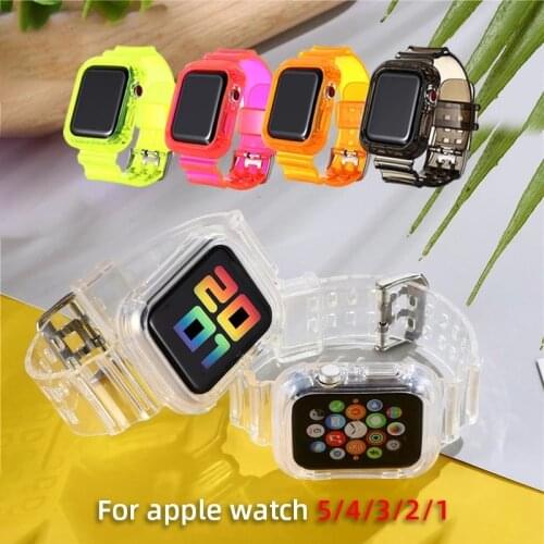 New Transparent waterproof Strap for Apple Watch Band 38 40 42 44mm Silicone Transparent for Iwatch 6 SE Strap Series 2 3 4 5 6