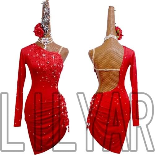 New Latin Dance Dress Competition Dress Costumes Skirt Performing Dress Adult Customize Children Red Matador Skirt Split Skirtes