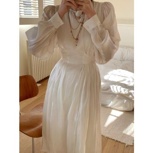 Chic Long Glossy Dress Woman Clothes Slim Waist Lace Up Elegant Korean Vestidos Spring Long-sleeve Dresses Female Clothing 2021