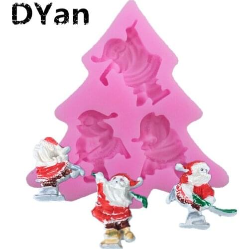 Skiing Santa Claus Cake Turned Sugar Decoration Mold 3D Liquid Chocolate Cake Decoration Silicone Mold A1372