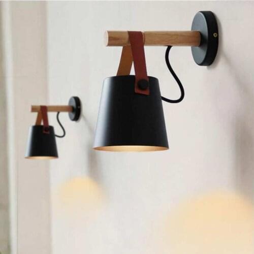 Nordic Wood Wall Light Bedroom Beside LED Lights Black White Modern E27 Wall Lamps Restaurant Bar Lighting decoration Lamp