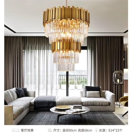 Modern Nordic Style Crystal Pendant Lamp Golden Luxury Staircase Large Chandelier Home Decora Modern Double Stairs Hall Lights