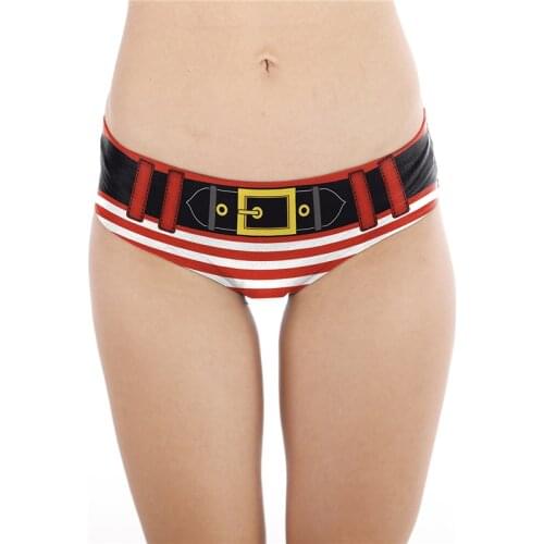 Sexy 3D Print Red Striped Christmas Panties for Women Cute Girls Christmas Holiday Stripe Printed Xmas Underwear Plus Size