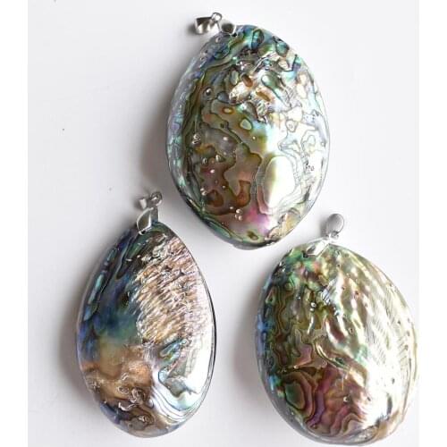 Vintage Colorful Double sided Abalone Shell Pendants Charms 60*39mm Natural Mother of Pearl Shell Pendant for Jewelry Making 3ps