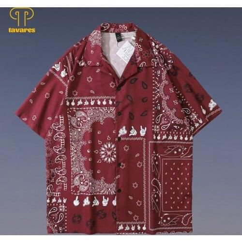 TAVARES Casual Shirts Summer Men Short Sleeve Fashion Shirt Fruit Black Print Loose Lapel Coat