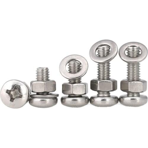 Tainless steel cross round head screw and nut set large combined half M3 M4 M5