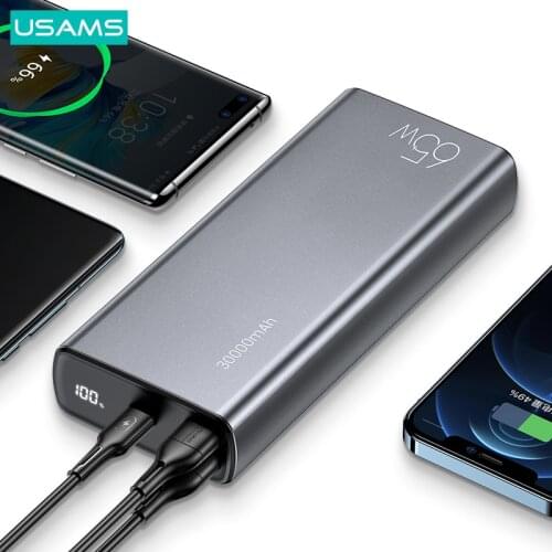 USAMS Power Bank 30000mAh Portable Charger Powerbank With Fast Charging Cable Set External Battery PD 65W For iPhone 12 Xiaomi