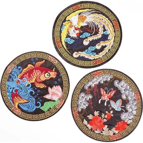 Chinese Style Phoenix Butterfly Embroidered Patches Sew On Round Flower Appliques for Clothes Coat Jeans 3D Diy Stickers Decor