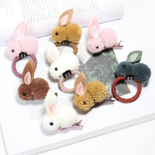 2021 Cute Ball Rabbit Hair Ring Female Tie Rope Korean Elastic Rubber Hair Bands Bunny Hair Clip Childrens Hair Accessories