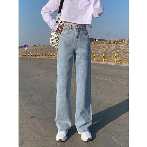 2021 New Wide Leg Jeans for Women Bottom Baggy Denim Pants High Waist Full Length Clothing Trousers Vintage Streetwear