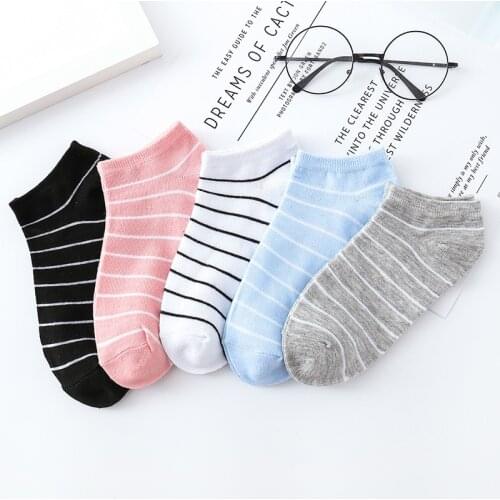 1 Pair of Womens Summer Socks Korean Stripe Candy Color Womens Ship Socks Shallow Mouth Non Slip Womens Ship Socks