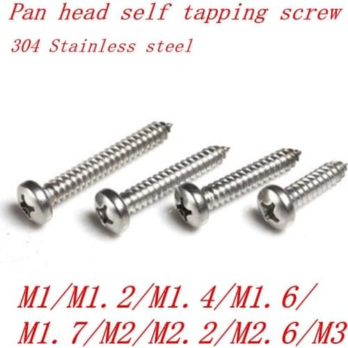 100PCS Stainless steel pan head tapping screw M1 m1.2 m1.4 m1.7 m2 m2.3 M2.6 m3 electronic screw phillips tapping screw