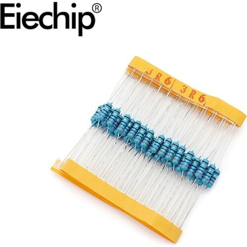 100pcs/lot 0.5W 1 ohm 1% Metal film resistor 1/2W resistance 3.6R Electronic resistors