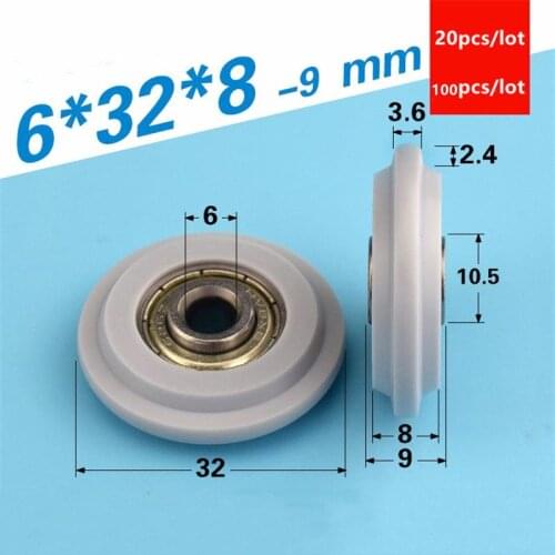20pcs/100pcs 6*32*8mm POM plastic coating cam roller groove track sliding door 626ZZ bearing guide wheel wear resisting