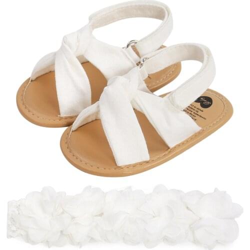2021 Lovely Baby Girls Sandals and Headband Set Cute Non-Slip Flats and Chiffon Flower Hairband 0-18M