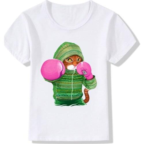 2021 New Boxing Cat Print Classic T-Shirt Kids T Shirt Baby Boys/Girls Short Sleeve Summer Tops Kids Great Casual Clothes
