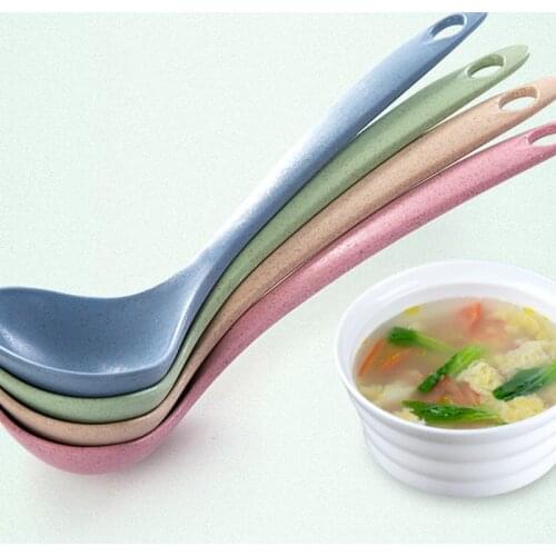 4 Color Large Long Spoon Tableware Wheat Straw Rice Ladle Handle Soup Spoon Meal Dessert Scoops Kitchen Accessories Cooking Tool