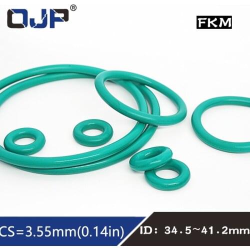 5PCS/lot Rubber Rings Green FKM Seal 3.55mm Thickness ID34.5/35.5/36.5/37.5/38.7/40/41.2mm Rubber ORings Seal Gasket Fuel Washer