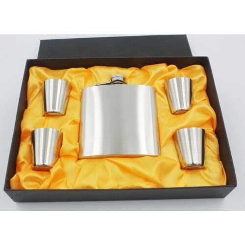50sets/lot 2015 new arrival 304 stainless steel flagon portable 6 oz hip flask+4pcs small wine cup with gift box set free ship
