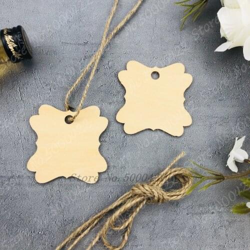 50pc DIY Square flower Tags Christmas Wedding Favour Party Gift Card Label Blank Luggag Tags Student DIY Graffiti Wood Tags