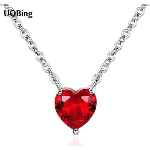 925 Sterling Silver Red Heart Necklaces & Pendants For Women Jewelry