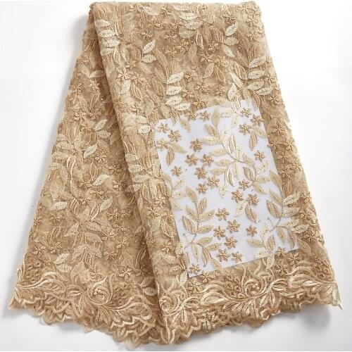 Zhenguiru African Lace Fabric 2021 New Beautiful Golden Milk Silk Fabric French Lace Tulle Nigerian For Women Wedding DressA2318