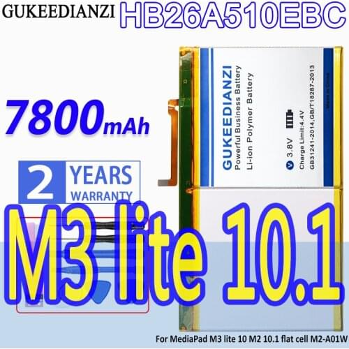 GUKEEDIAN Battery HB26A510EBC 7800mAh For Huawei MediaPad M3 Lite 10 HDN-W09 BAH-L01 BAH-L09 BAH-W09 BAH-AL00 Lite10