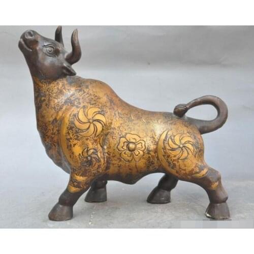 Free shipping S00499 11"China fengshui bronze wealth zodiac ox Bovine Bull Cattle animal lucky statue