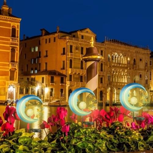 Wireless Gaming Mouse Stake Lights Solar Energy Landscape For Outdoor Blue Metal Moon Stars Hollow Lawn Decor Garden Lamp