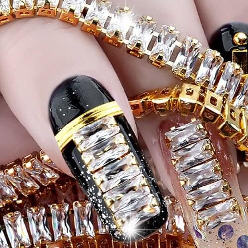 Shiny Nail Rhinestone Zircon Nail Jewelry Punk Metal Nail Chain Can Be Cut Luxury Golden Zircon Crystal Nail Rivet Decoration