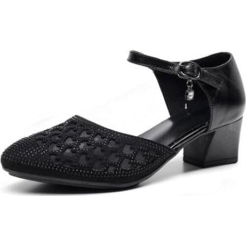 2020 New Summer Rhinestone Mesh Genuine Leather Sandals Fashion Elegant High Heel Sandals Comfort Non-slip Sandals Women Sandals