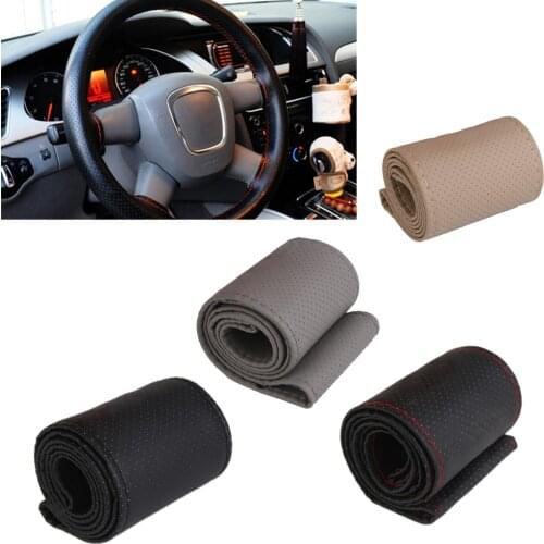 DIY Car Steering Wheel Cover Sleeve with Needles and Thread PU Leather Artificial Car Auto Vehicle Accessories Universal
