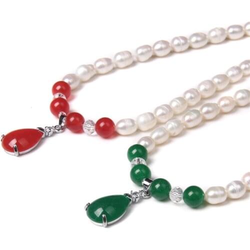 Elegant White Freshwater Pearl Chain Necklace Natural Agates Chocker Carnelian Pendant Women Jewelry Wedding Collares Gifts