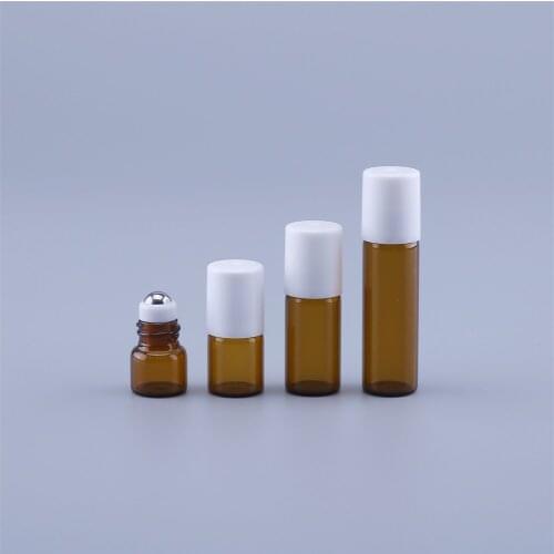 1ml 2ML 3ML 5ML amber Glass Essential Oil Roller Bottles, Aromatherapy Perfumes Lip Balms Roll On Bottle 50pcs/lot