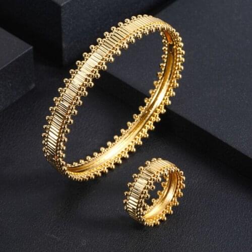 Janekelly luxury Unique African Bangle Ring Set Jewelry Sets For Women Wedding Cubic Zircon Crystal CZ Dubai Bridal Jewelry Set
