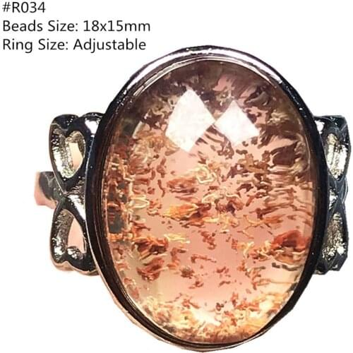 Genuine Natural Ghost Phantom Quartz Ring For Woman Lady Man Crystal Garden Oval Beads Stone Silver Adjustable Ring Jewelry AAAA