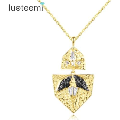 LOUTEEMI Wavy Surface Ingenious Long Link Pendant Chains Necklaces Creative Design High Quality Crystal CZ Jewelry for Women