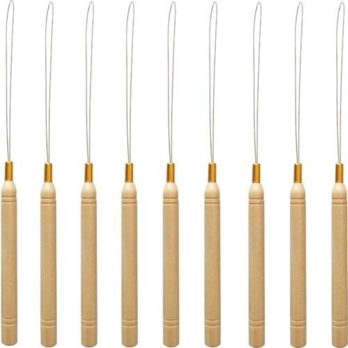 10 pcs Micro Rings Loop Wood Puller Threader Pulling Needle Used With Hair Plier and Beads for Hair Extension Tools