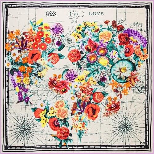 KOI LEAPING Fashion Western style 130 Silk Scarf Love map pattern Printing shawl Female big Scarf Headscarf Sunscreen Scarf gift