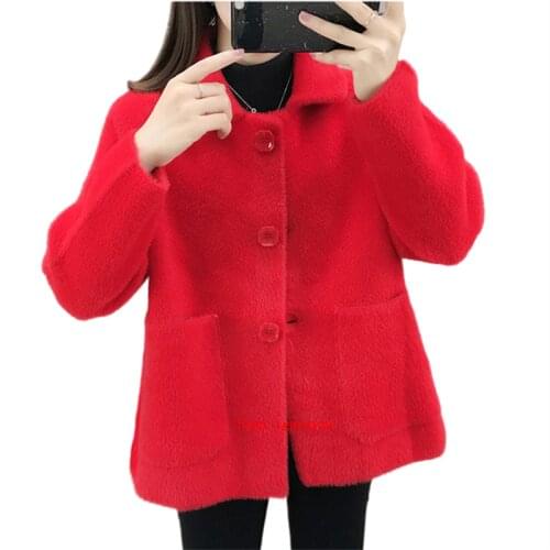 Fashion Imitation Mink Velvet Women Cardigan Knitted Sweater Autumn Winter New Loose Plus Size Short Knitwear Ladies Tops H1513