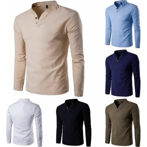 Mens V-neck Casual Slim Tee Shirt Long Sleeve Shirts Tops Men