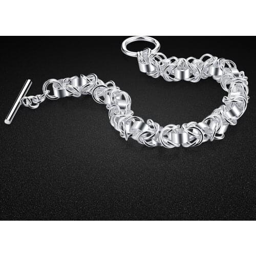 Mens 925 Sterling Silver Bracelet 7MM Irregular Silver Chain Chic Jewelry Bracelet Accessories Birthday Gift