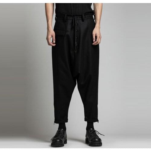 New 2020 Mens Clothing Hair Stylist Catwalk Tapered Pants with zipper cuffs and elastic buttons Plus Size Singer Costumes
