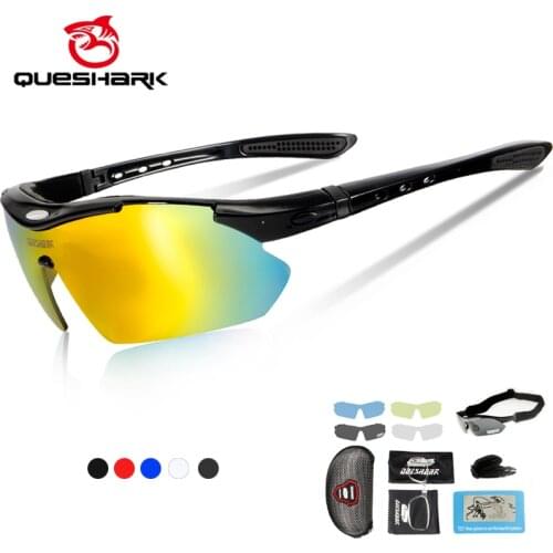 Queshark Polarized Cycling Glasses Sports Bicycle Glasses Bike Sunglasses Fishing Goggles Cycling Eyewear 5 Lens+Myopia Frame