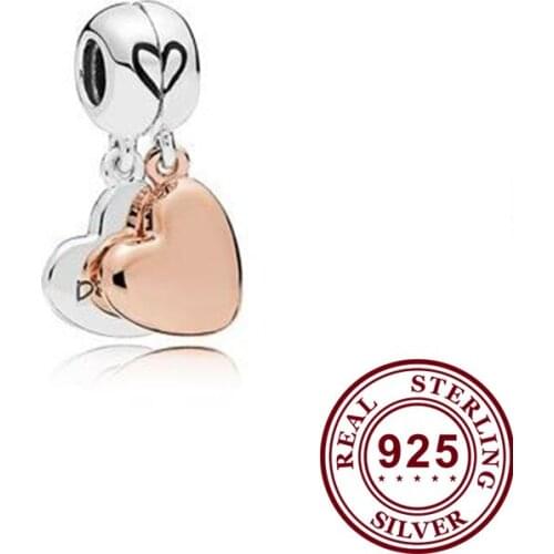 Original 925 Sterling Silver Charm Creative Mother Daughter Love Heart Pendant Fit Pandora Women Bracelet & Necklace Diy Jewelry